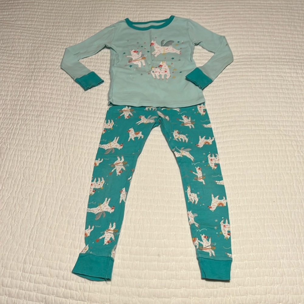 Cat & Jack Teal and Light Aqua Llama Pajama Set size 4